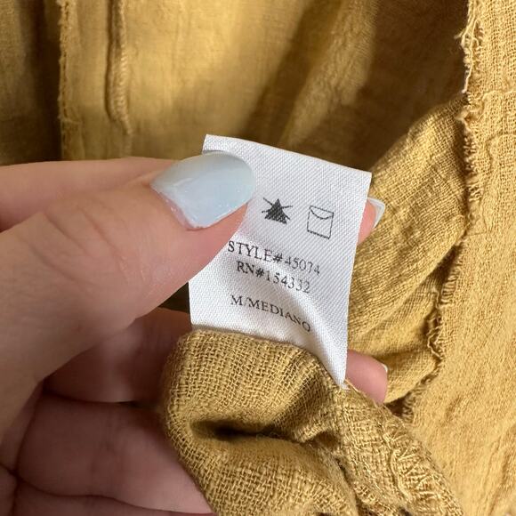 Kye Mi Women’s Mustard Cotton Tie Waist Bell Crochet Sleeved Cover Up Size M NWT - Picture 7 of 8